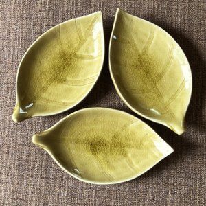 Set of 3 Wheat Flora Crackled Leaf Plates